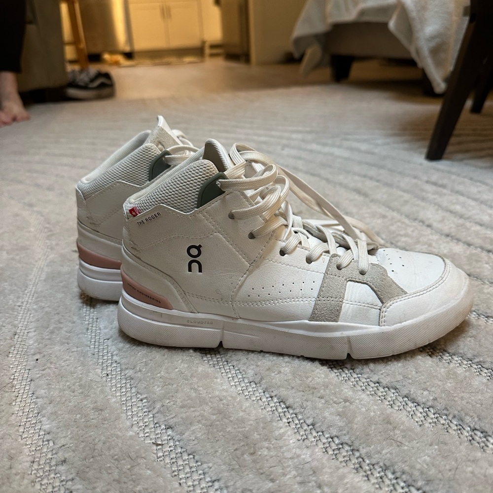 White High-Top Sneakers with Pink Accents